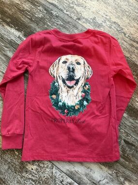Properly Tied Kids' Red Long-Sleeve Tee with Festive Dog Graphic
